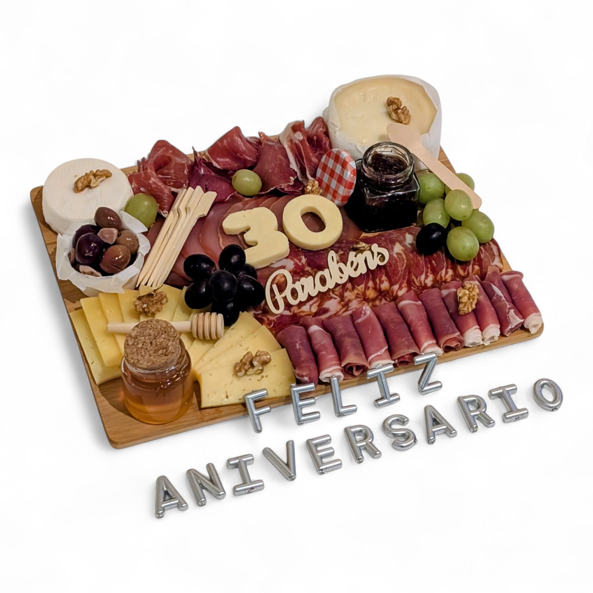 Tábua Mista de Queijo e Charcutaria 'Parabens' Aniversário
